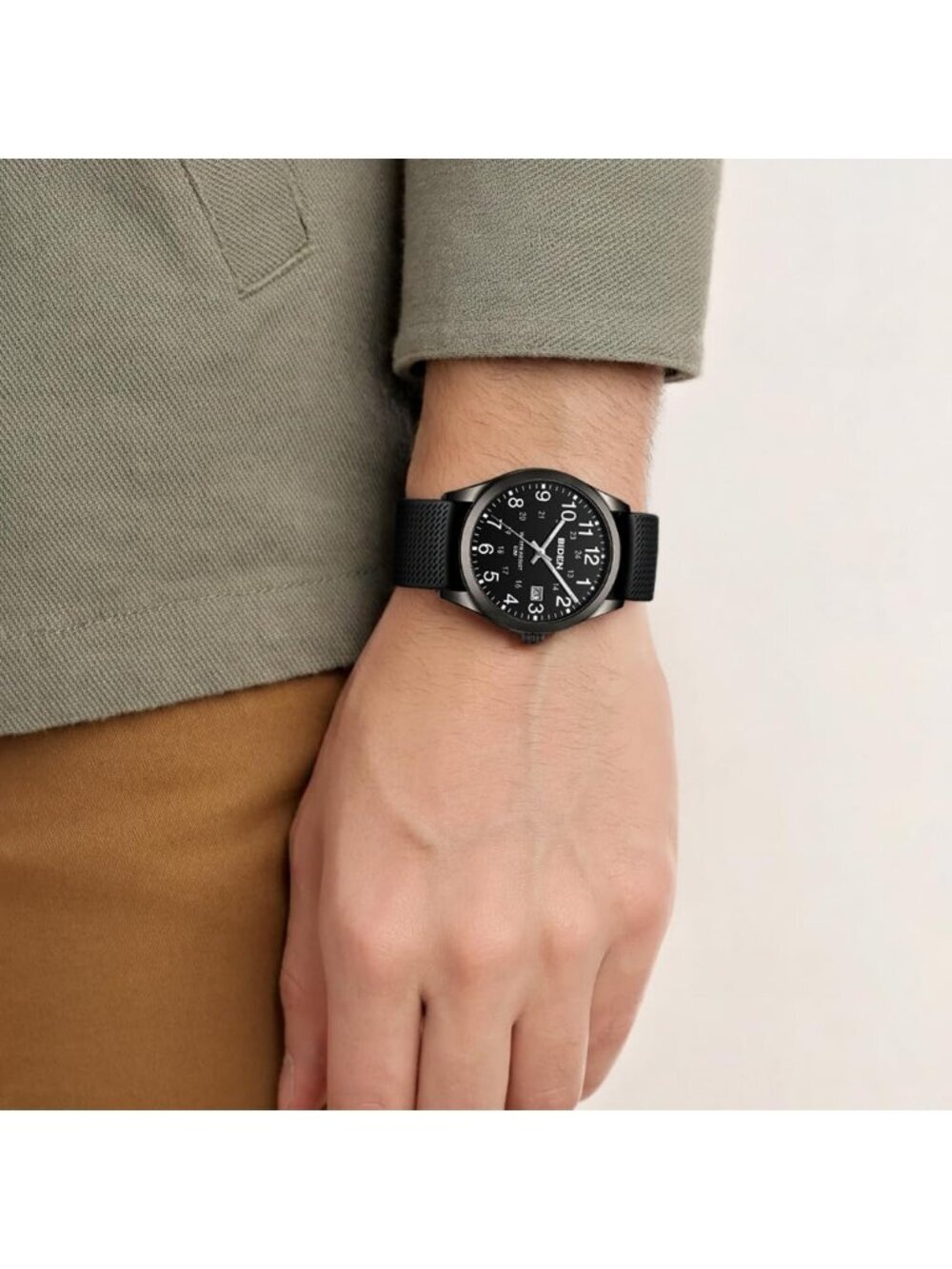 Men's All Black Analog Quartz Expansion Band Easy Reader Waterproof Wrist Watch - Picture 5 of 6